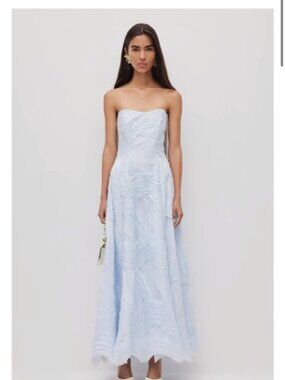 Aje Strapless Light Blue Textured A-Line Gown